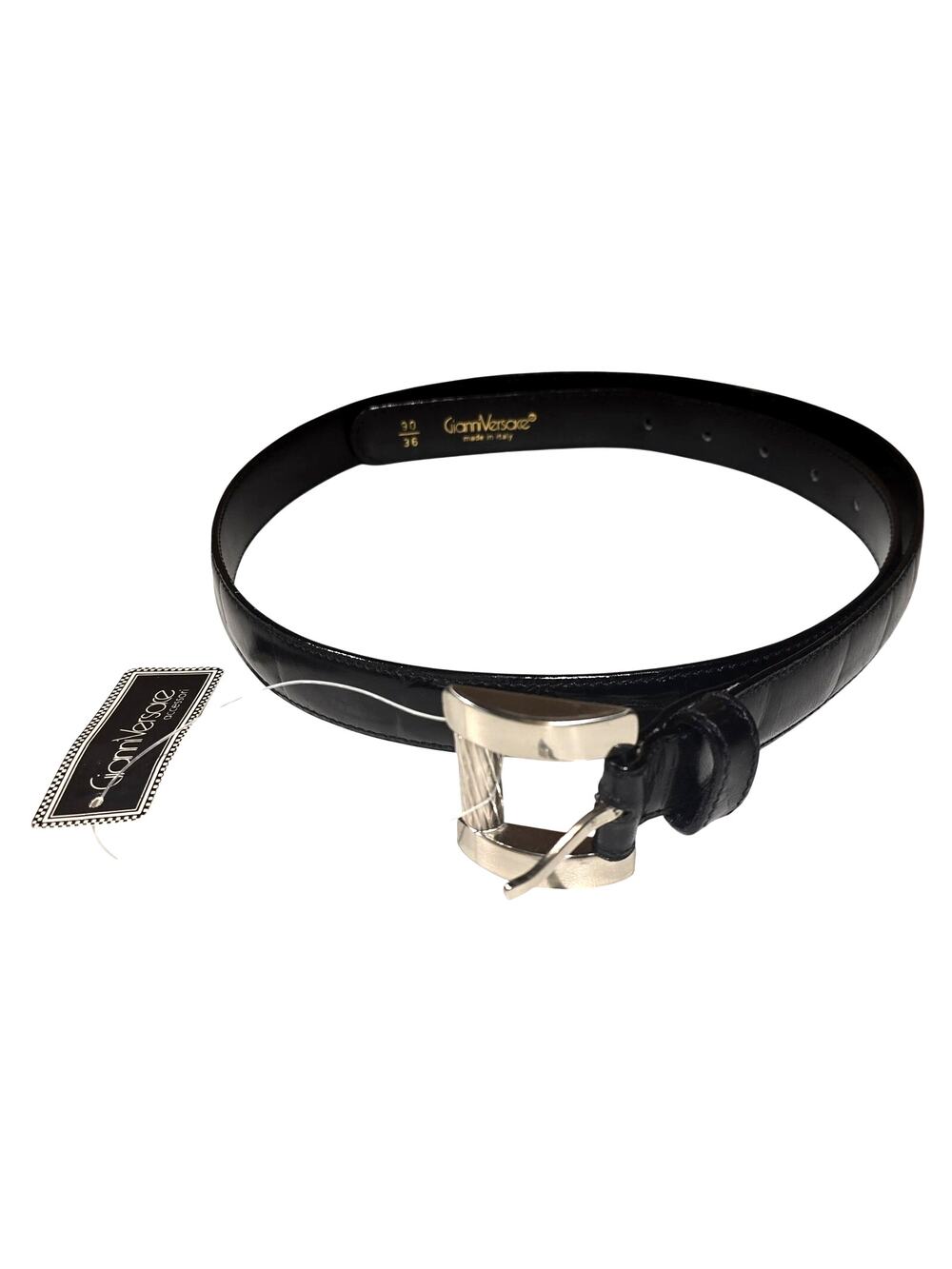 Vintage Gianni Versace Black Leather Belt Silver Buckle Size 100 40 NWT